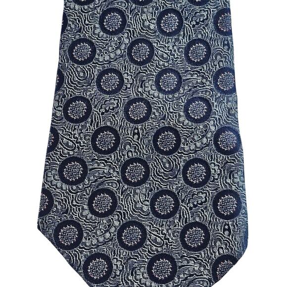 Mens Vintage Geometric Tie Blue Pattern Acetate Rayon Wide Circle Print 57" - Picture 2 of 6